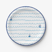 Blue Boats Waves Summer Party Nautical Ship Pappteller (Vorderseite)