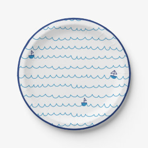 Blue Boats Waves Summer Party Nautical Ship Pappteller