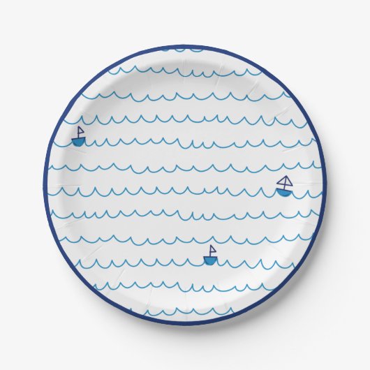 Blue Boats Waves Summer Party Nautical Ship Pappteller (Vorderseite)