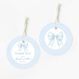 Blue Bogen Gingham Baby Dusche Danke Geschenkanhänger