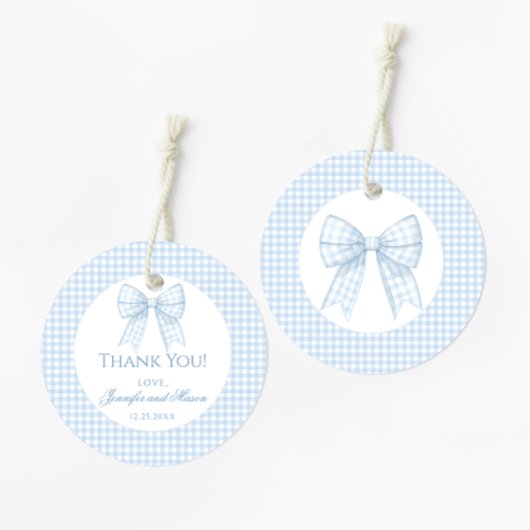 Blue Bogen Gingham Baby Dusche Danke Geschenkanhänger