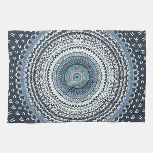 Blue Bohemisch Boho Mandala   Geschirrtuch (Horizontal)