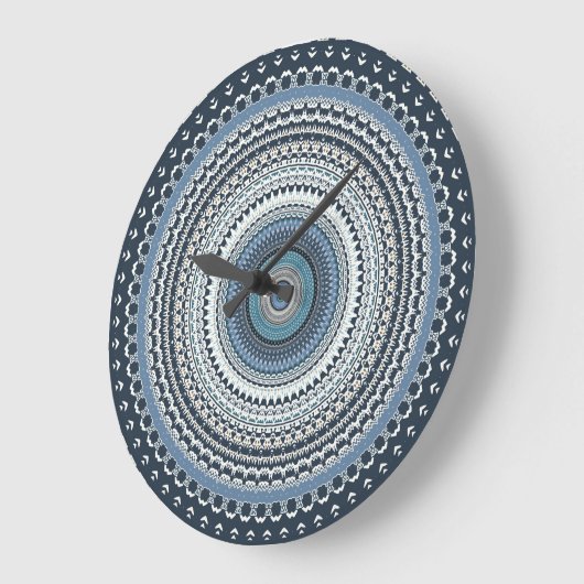 Blue Bohemisch Boho Mandala Große Wanduhr (Winkel)