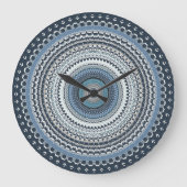Blue Bohemisch Boho Mandala Große Wanduhr (Vorderseite)
