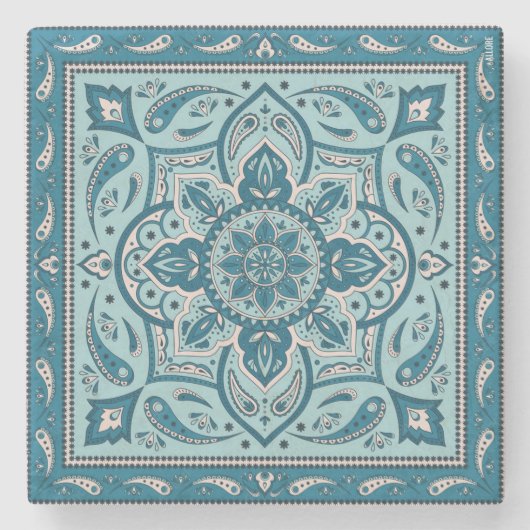 Blue Bohemisch Mandala Bandana Steinuntersetzer (Vorderseite)