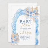 Blue Boho Arch Baby Shower Boy Einladung (Vorne/Hinten)