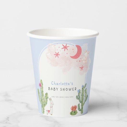 Blue Boho Arch Cactus Toys Boy Baby Shower Pappbecher (Vorderseite)