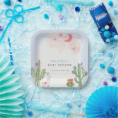 Blue Boho Arch Cactus Toys Boy Baby Shower Pappteller (Party)