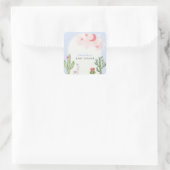 Blue Boho Arch Cactus Toys Boy Baby Shower Quadratischer Aufkleber (Tasche)