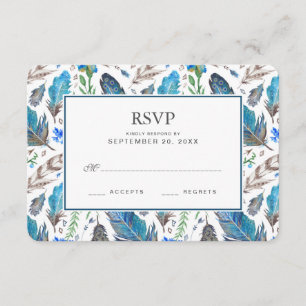Blue Boho Aztec Watercolor - Wedding RSVP Karte