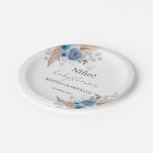 Blue Boho Baby Dusche Papier Teller (Schrägansicht)