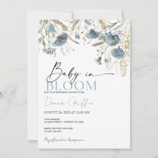 Blue Boho Baby in Bloom Einladung