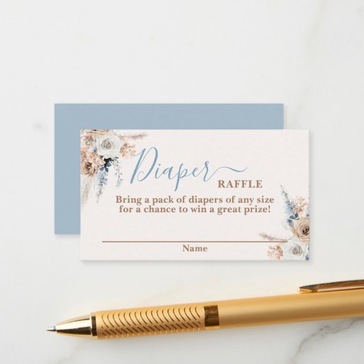 Blue Boho Baby Shower Boy Raffle Card Begleitkarte (Vorderseite/Rückseite Beispiel)