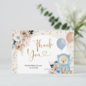 Blue Boho Bear Baby Dusche Danke Karte (Stehend Vorderseite)