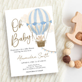 Blue Boho Bear Baby Shower  Einladung
