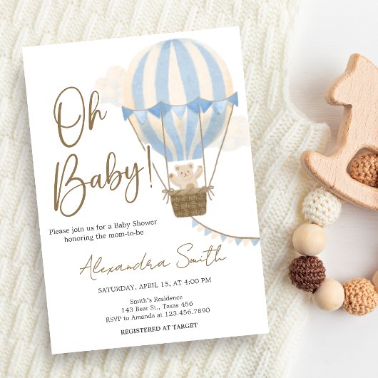 Blue Boho Bear Baby Shower  Einladung