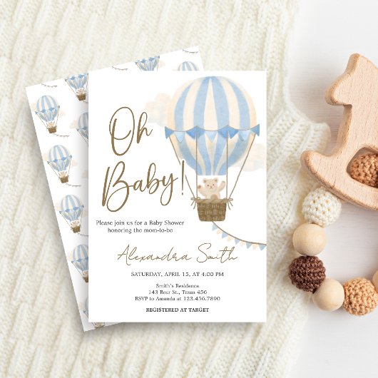 Blue Boho Bear Baby Shower  Einladung