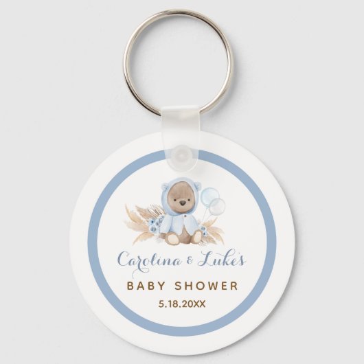 Blue Boho Bear Baby Shower Favorit Schlüsselanhäng Schlüsselanhänger (Vorderseite)
