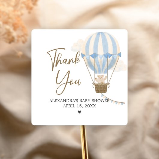 Blue Boho Bear Baby Shower  Quadratischer Aufkleber