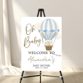 Blue Boho Bear Baby Shower Welcome Sign