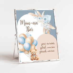 Blue Boho Bear Balloon Baby Dusche Mama Osa Bar Poster