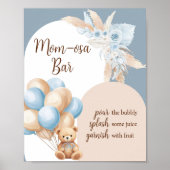 Blue Boho Bear Balloon Baby Dusche Mama Osa Bar Poster (Vorne)