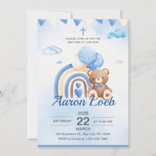Blue Boho Bear Balloon Safari Taufe Einladung