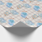 Blue Boho Bear Balloons Gingham Floral Geschenkpapier (Ecke)