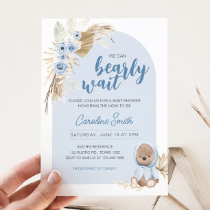 Blue Boho Bearly Wait Baby Dusche Einladung