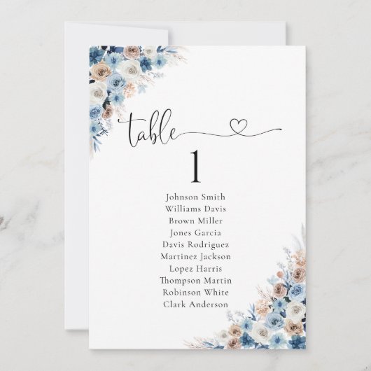 Blue Boho Bläsertafelkarte (Vorderseite)