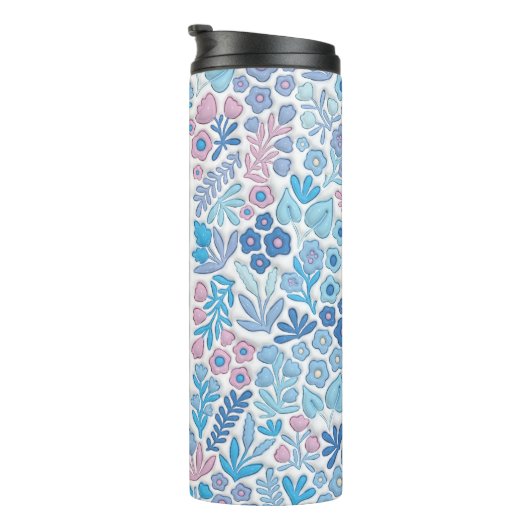 Blue Boho Blume 3D Inflated Mama Thermosbecher (Nach rechts gedreht)