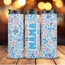 Blue Boho Blume 3D Inflated Mama Thermosbecher