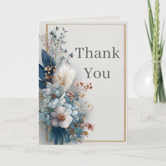Blue Boho Blume Danke, Card Einladung (Vorderseite)