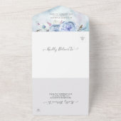 Blue Boho Blume Feather Rustic Wood Wedding RSVP All In One Einladung (Außenbereich)