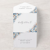 Blue Boho Blumenhochzeit in einer Einladung (Außenbereich)
