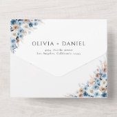 Blue Boho Blumenhochzeit in einer Einladung (Rückseite)