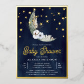 Blue Boho Blumenmoon Stars Baby Dusche Gold Folieneinladung (Vorderseite)