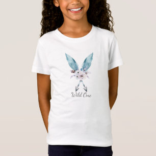 Blue Boho Bohemisch Arrows Feather Floral Girls T-Shirt