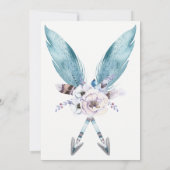 Blue Boho Bohemisch Arrows Feather Floral Party Einladung (Rückseite)