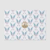 Blue Boho Bohemisch Feather Monogram Personalisier Seidenpapier (Vorderseite)
