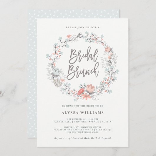Blue Boho Botanical Bridal Brunch Einladung (Vorne/Hinten)
