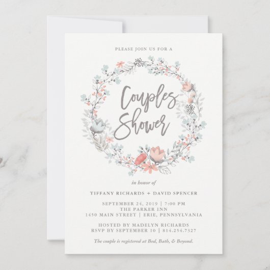 Blue Boho Botanical Couples Dusche Einladung (Vorderseite)