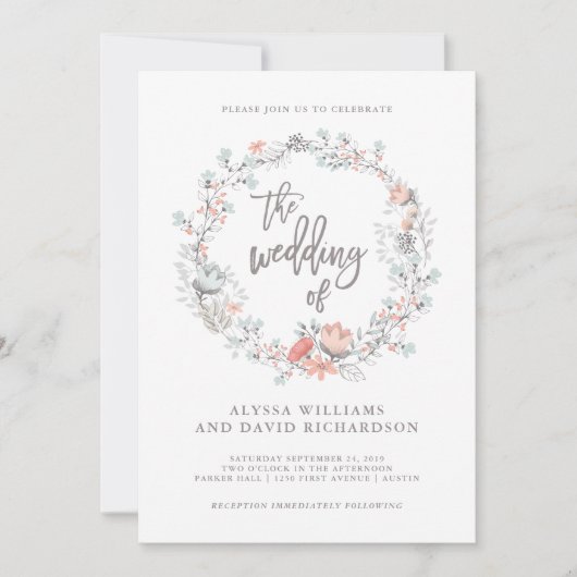 Blue Boho Botanical Wedding Einladung (Vorderseite)