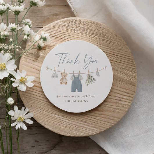 Blue Boho Boy Baby Clothes Baby Shower Runder Aufkleber