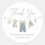 Blue Boho Boy Baby Clothes Baby Shower Runder Aufkleber (Vorderseite)