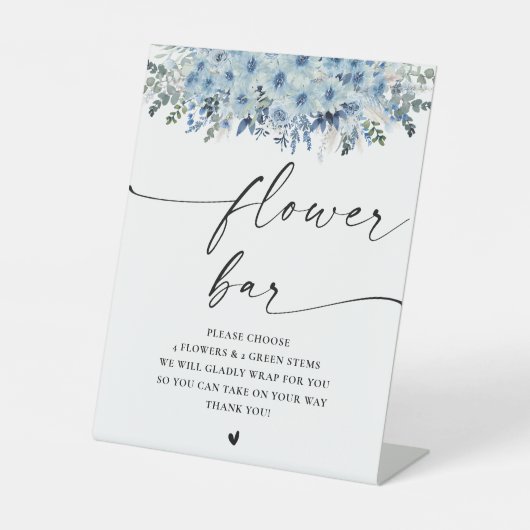 Blue Boho Brautparty Blume Bar Sign Sockelschild (Vorderseite)