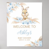 Blue Boho Bunny Baby Dusche Willkommen Poster (Vorne)