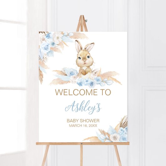 Blue Boho Bunny Baby Dusche Willkommen Poster