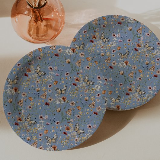Blue Boho Butterflies Pappteller