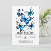 Blue Boho Butterfly Boy Birthday Einladung (Stehend Vorderseite)